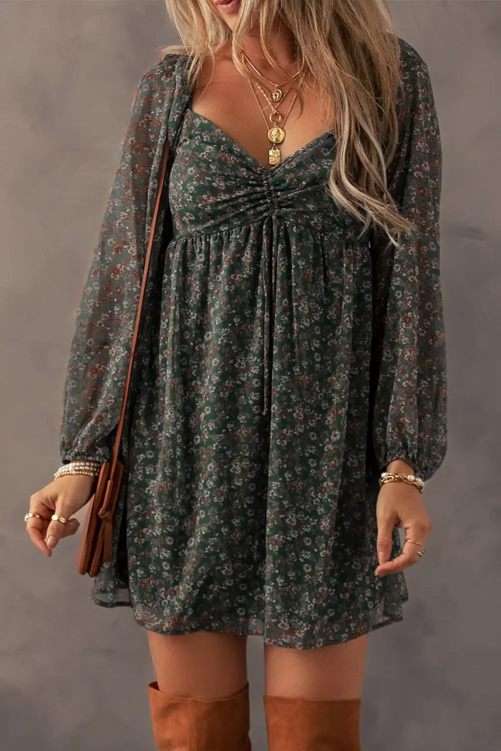 vibrant green floral mini dress
