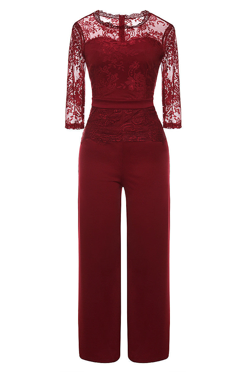 Fashion Casual Patchwork Solid See-through O Neck Regular Jumpsuits(4 Colors)