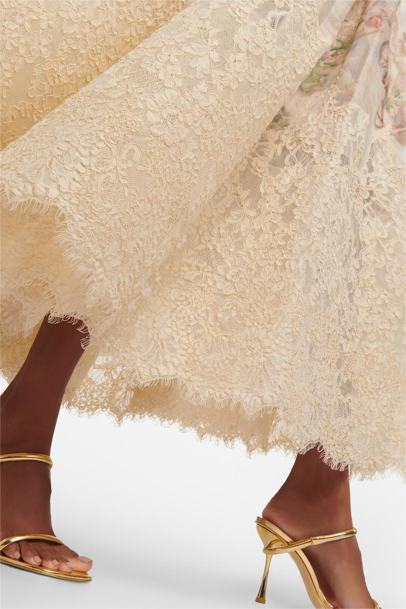 Floral Lace Long Sleeve Top ?High Waist Midi Skirt Set