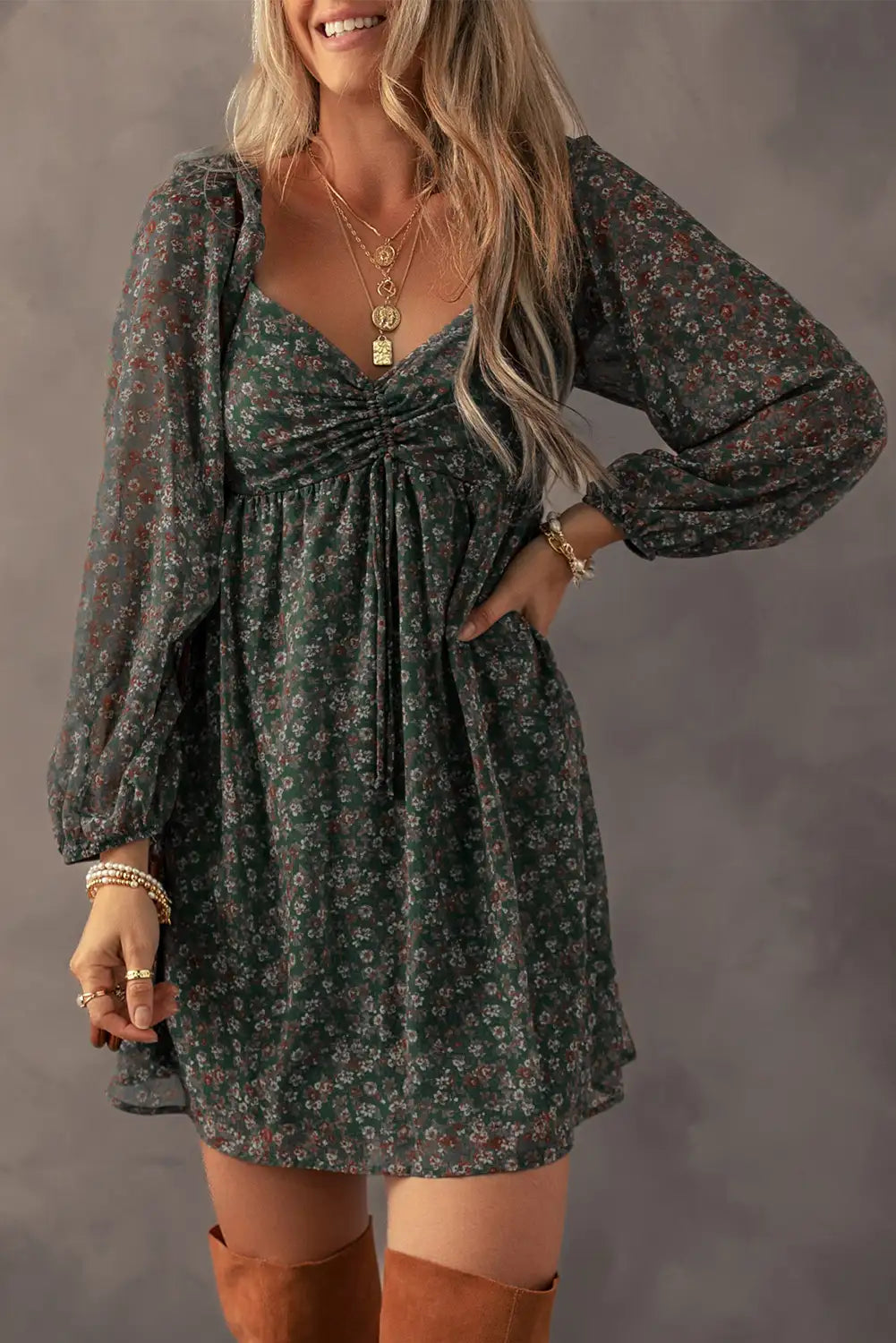 vibrant green floral mini dress