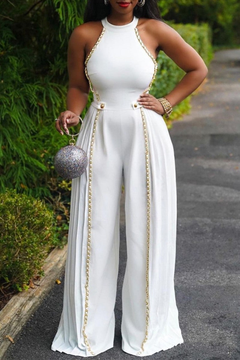 Sexy Solid Patchwork O Neck Regular Jumpsuits