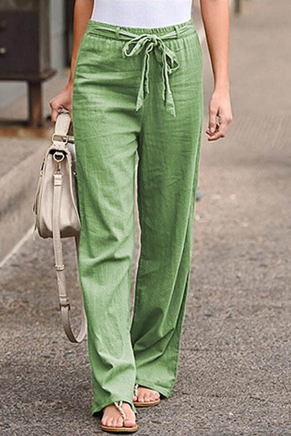 Linen Blend Stretch Waist Pants