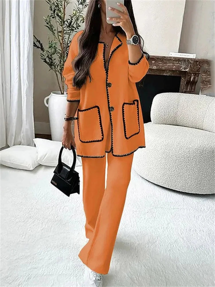 Tossy White Patchwork Fashion Two Piece Straight Legg Women Loose Contrast Casual Streetwear Autumn High Waist Female Pants Sets