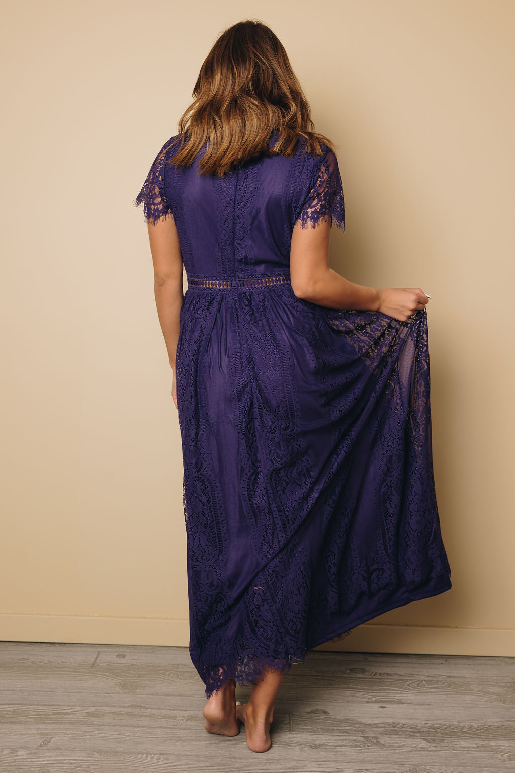 Lace Flutter Sleeve V-Neck Maxi Dress