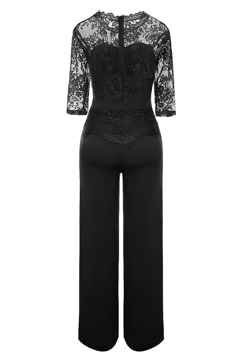 Fashion Casual Patchwork Solid See-through O Neck Regular Jumpsuits(4 Colors)
