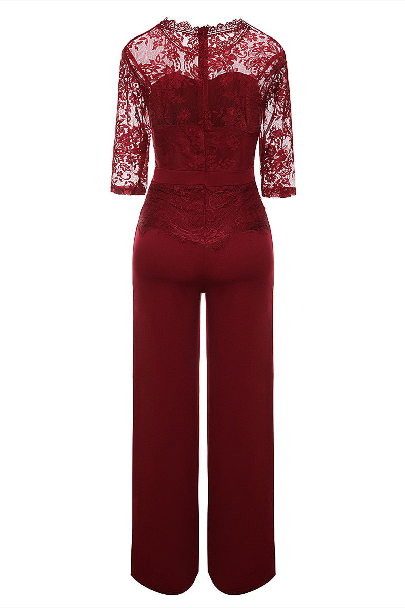 Fashion Casual Patchwork Solid See-through O Neck Regular Jumpsuits(4 Colors)