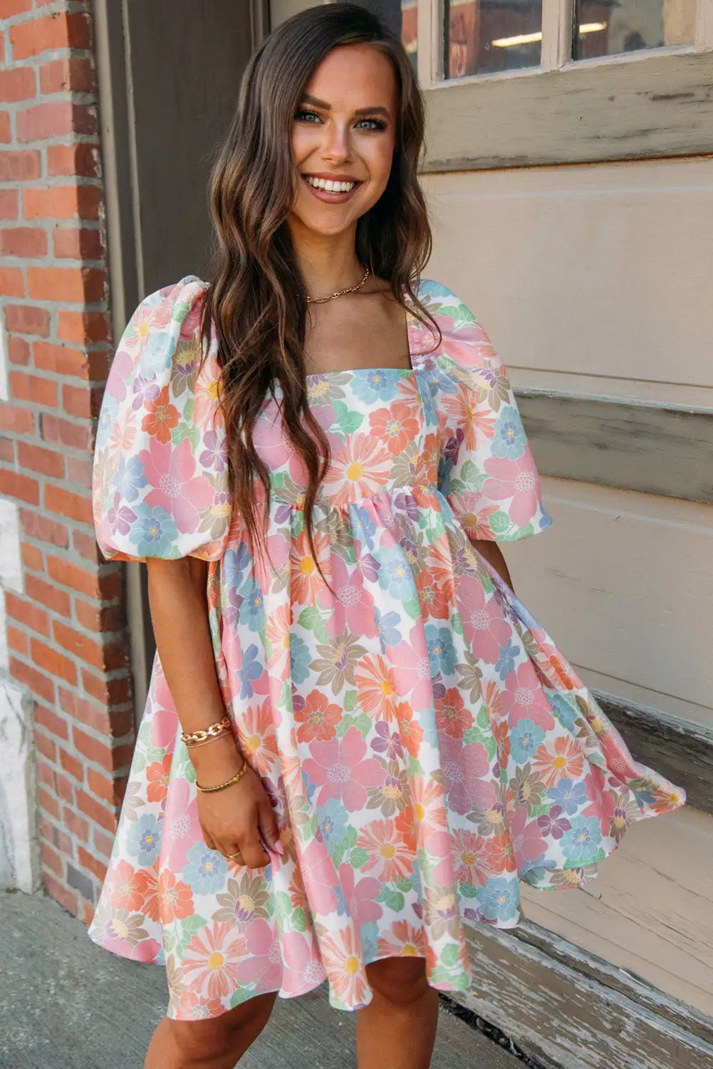 adorable pink floral babydoll dress
