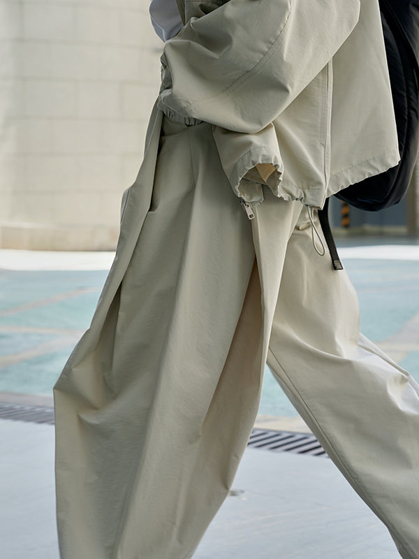 Loose Wide Leg High-Waisted Pleated Solid Color Casual Pants Bottoms Trousers
