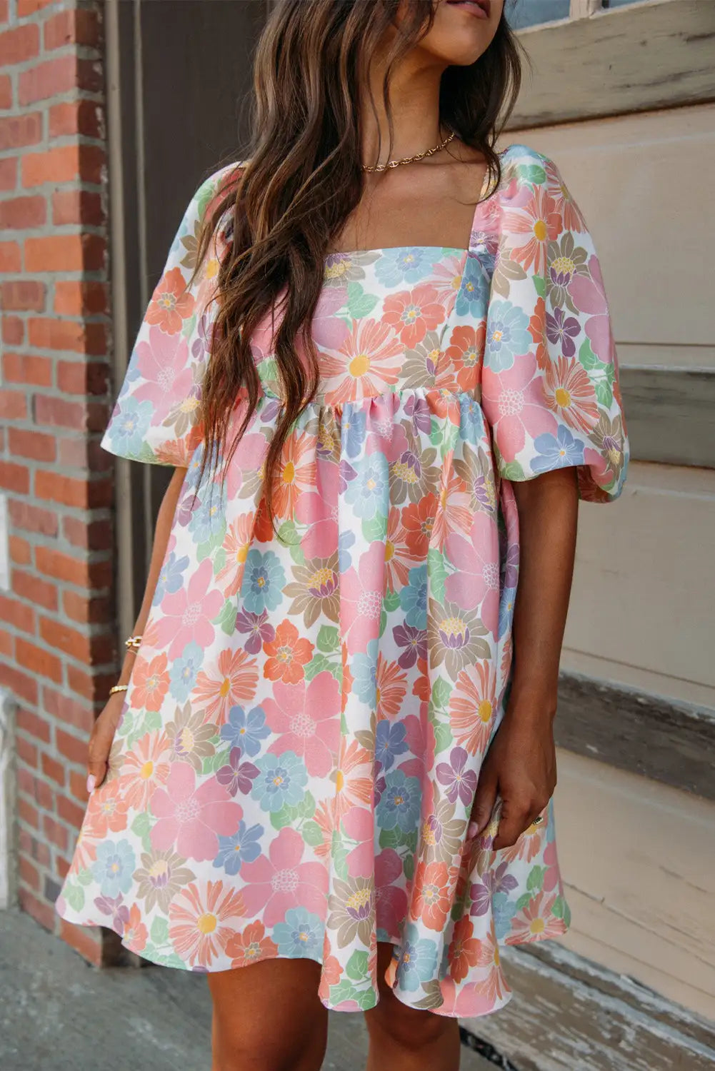 adorable pink floral babydoll dress