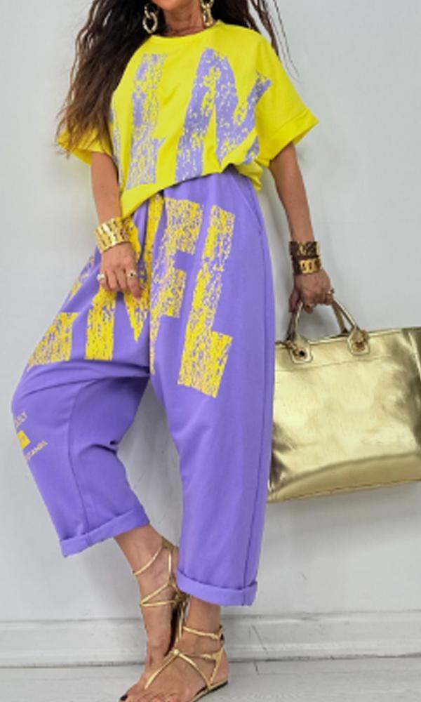 Women's Comfortable Letter-Patterned Top And Pants Two-Piece Set