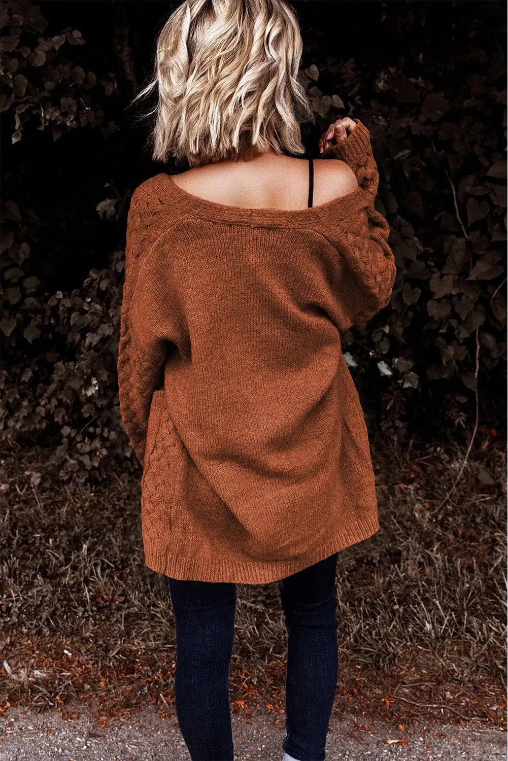 chic brown woven texture knitted cardigan