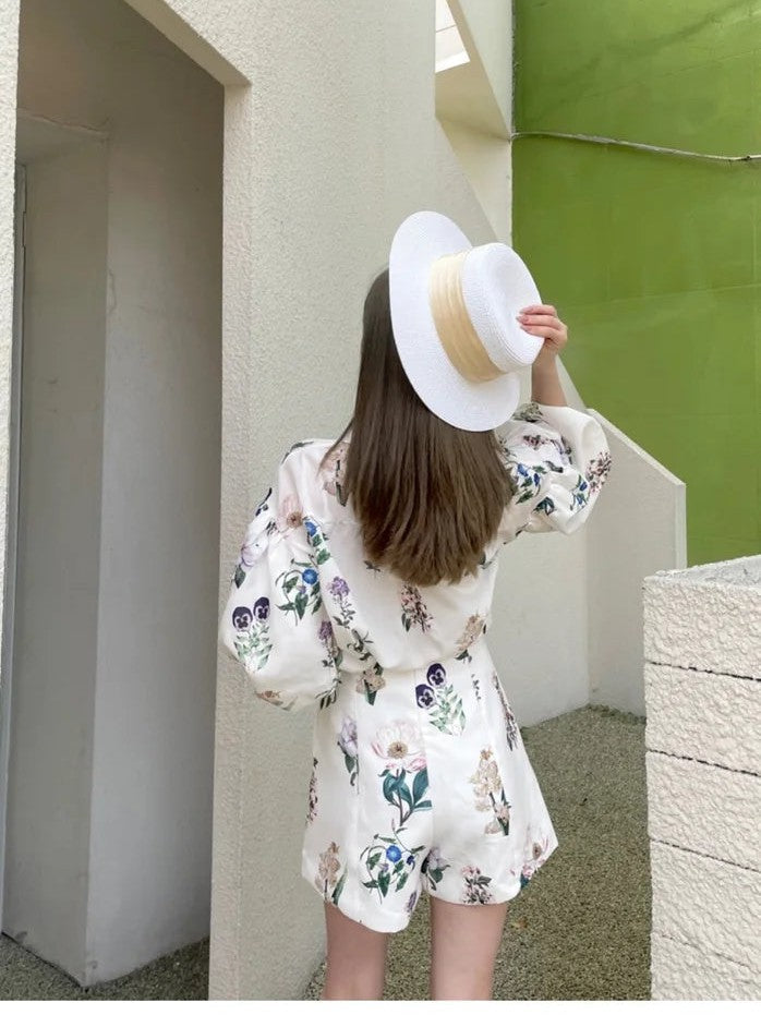 Floral Print Linen Shirt & Shorts Coord Set