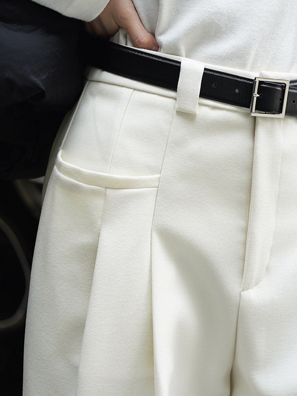 Loose Pleated Solid Color Wide Leg Pants Bottoms