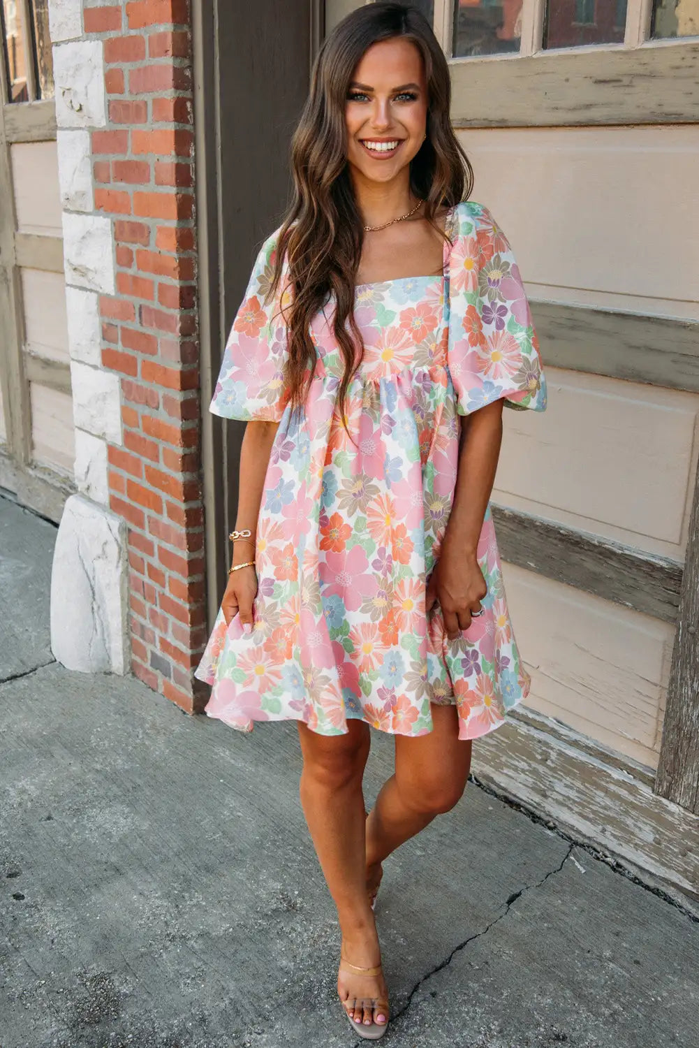 adorable pink floral babydoll dress