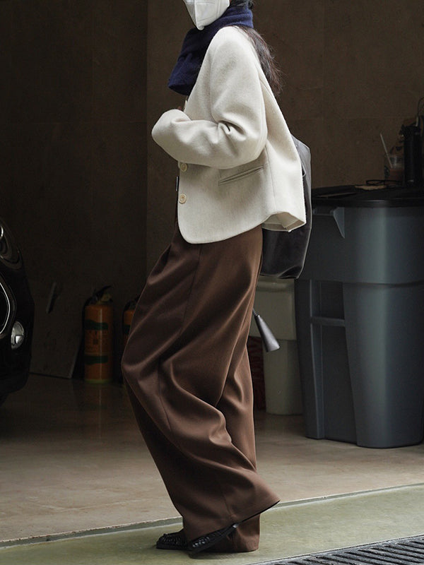 Loose Pleated Solid Color Wide Leg Pants Bottoms