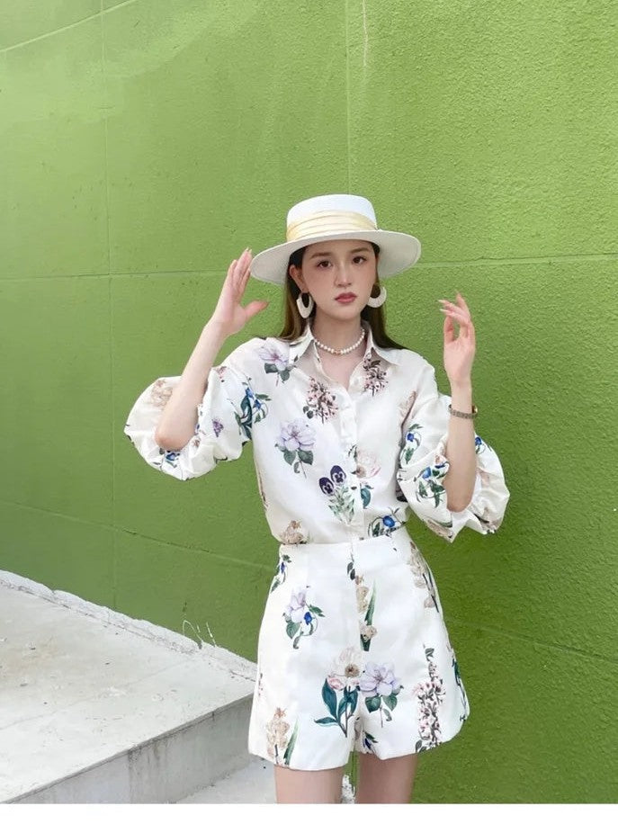 Floral Print Linen Shirt & Shorts Coord Set