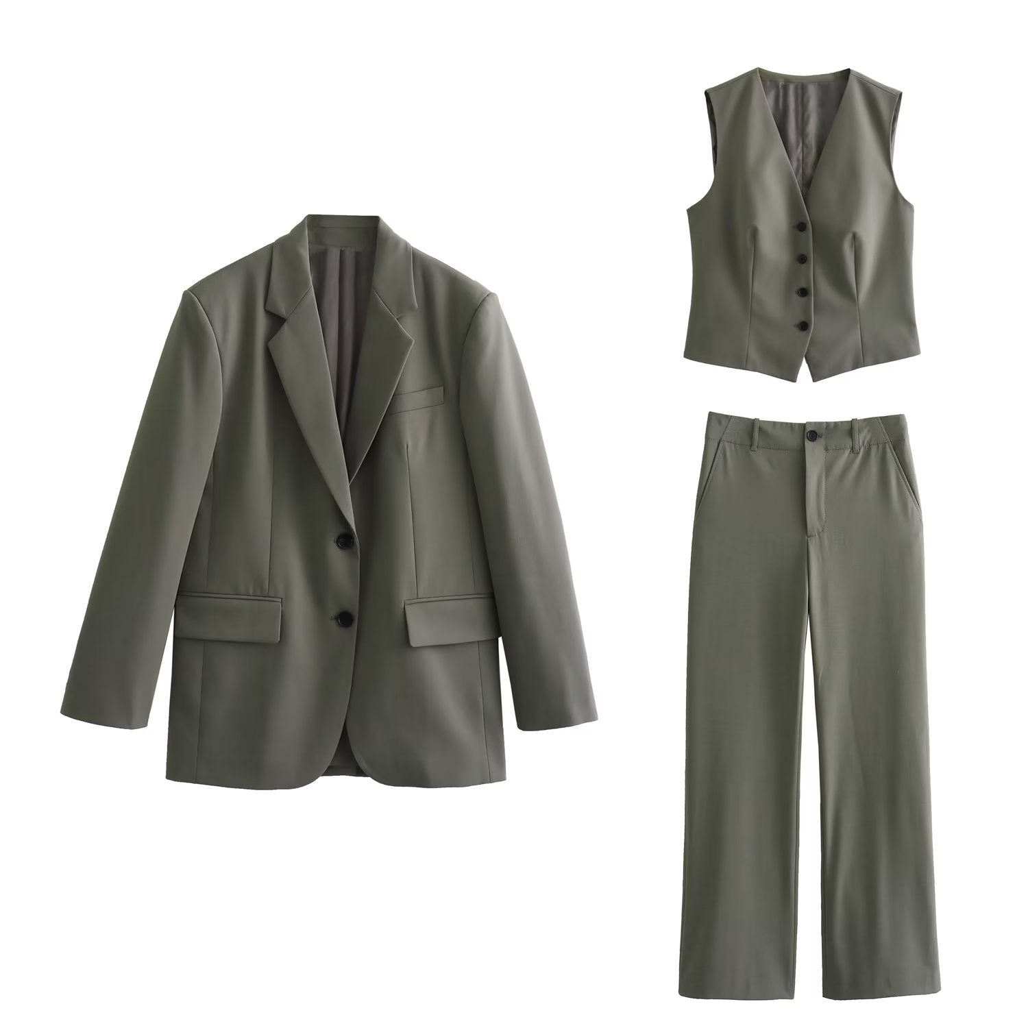 Autumn Women's Button Suit Coat Vest Pants Set – Stylish Fall Outfit