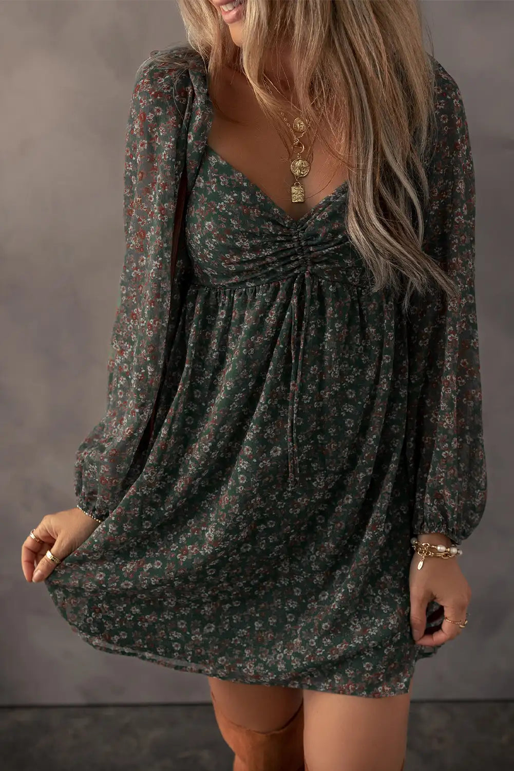 vibrant green floral mini dress
