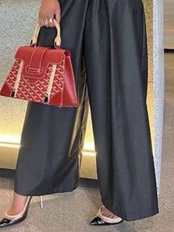 High Waisted Wide Leg Asymmetric Pleated Solid Color Split-Joint Pants Trousers