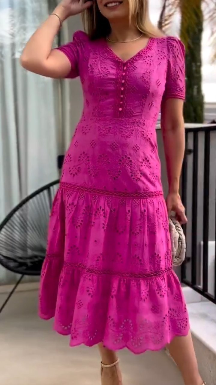 Women's V-neck Elegant Hollow Stitching Dress