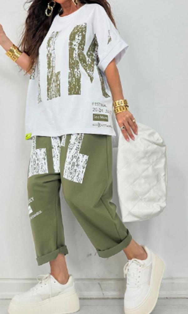 Women's Comfortable Letter-Patterned Top And Pants Two-Piece Set