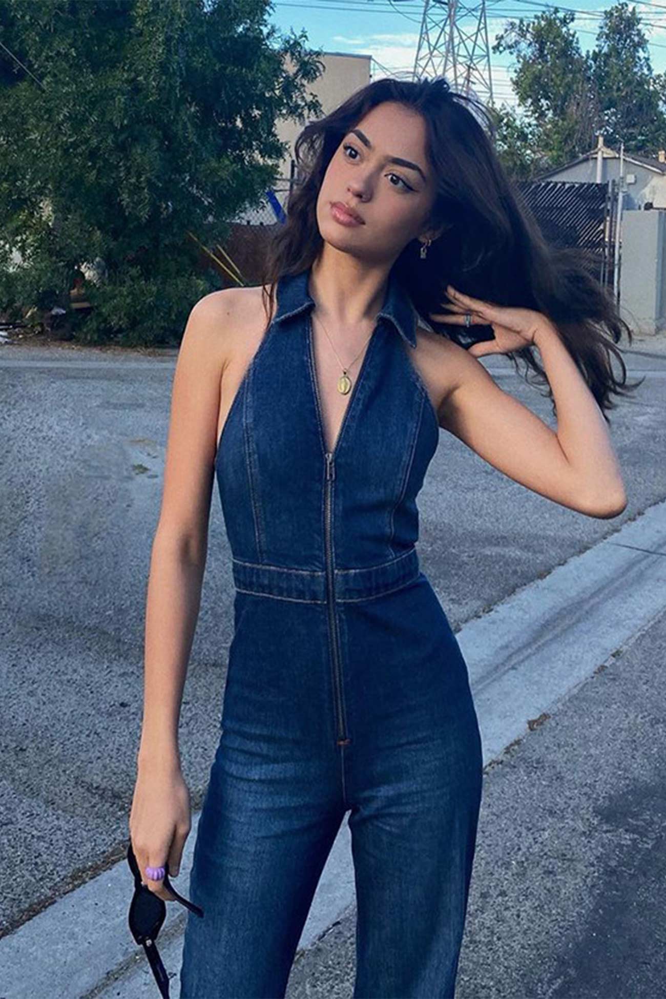 V Neck Sleeveless Denim Jumpsuits