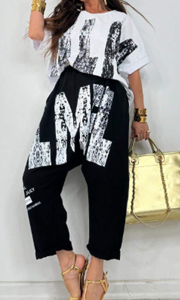 Women's Comfortable Letter-Patterned Top And Pants Two-Piece Set