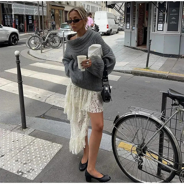 TARUXY Off Shoulders Knitted Sweater Women's Loose Solid Fashion Long Sleeve Pullover High Street Knitwear Sweaters Femme Spring