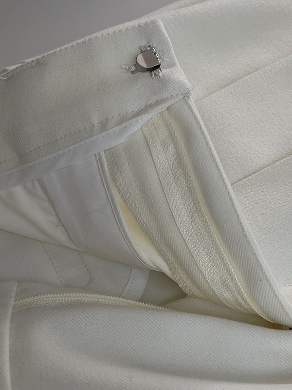 Loose Pleated Solid Color Wide Leg Pants Bottoms
