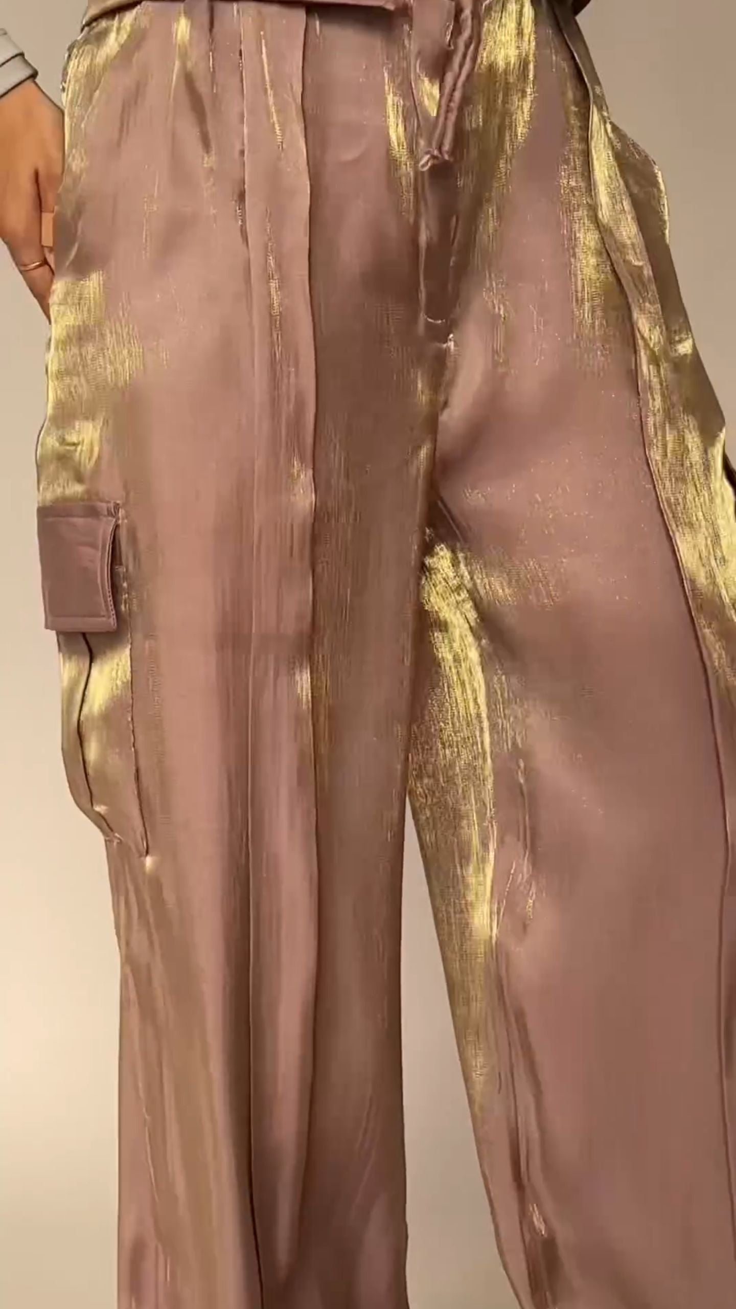 Women's Flip-waisted Satin Pants with Multiple Pockets