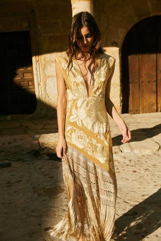 Sexy Bronzing Heart Shaped Tassel Asymmetrical V Neck Dresses