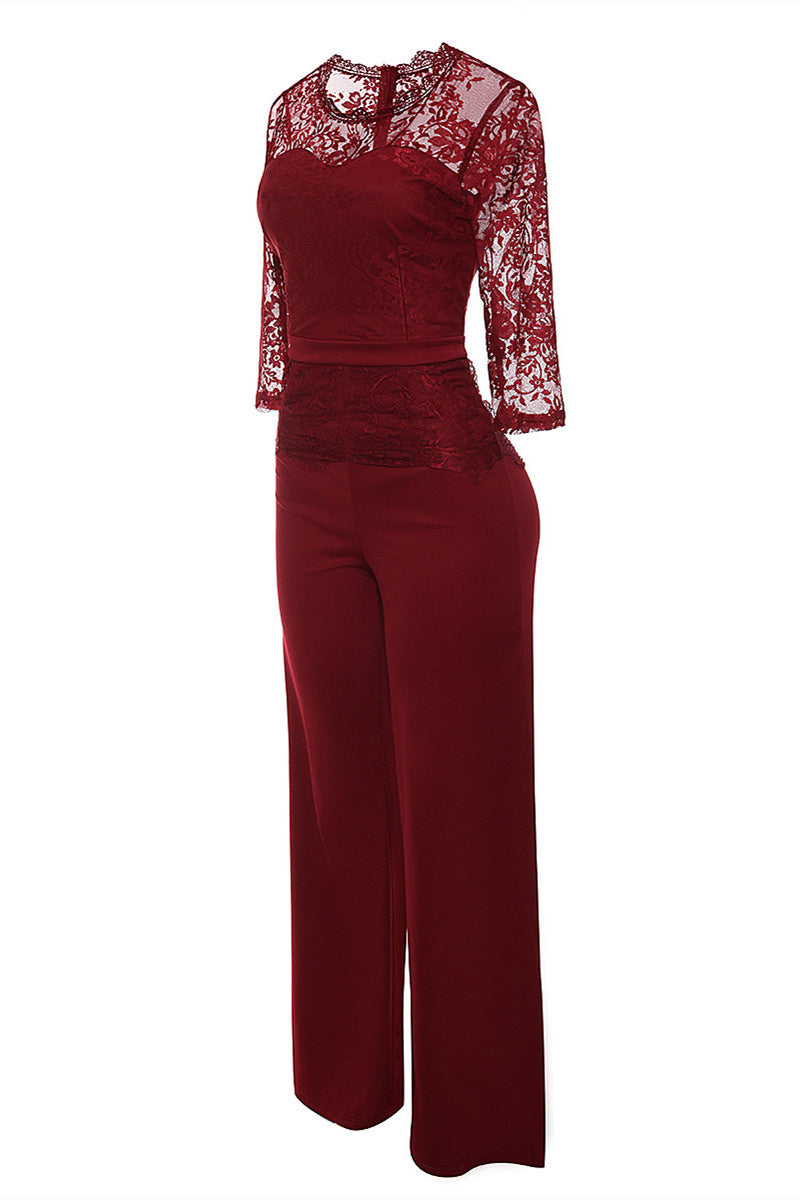 Fashion Casual Patchwork Solid See-through O Neck Regular Jumpsuits(4 Colors)