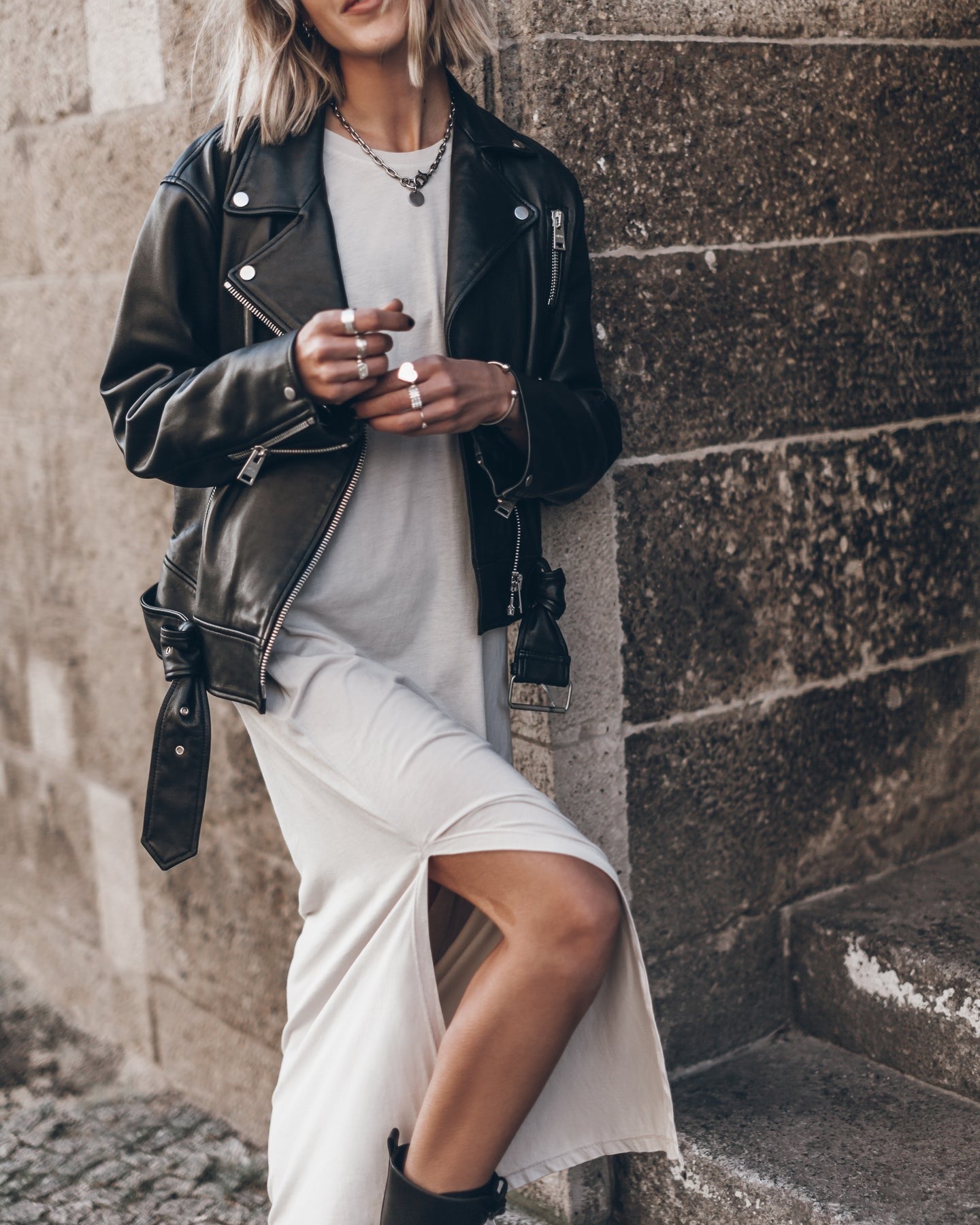 Simple and Effortless Open Sleeve Slit Oversized T-shirt Midi Dress