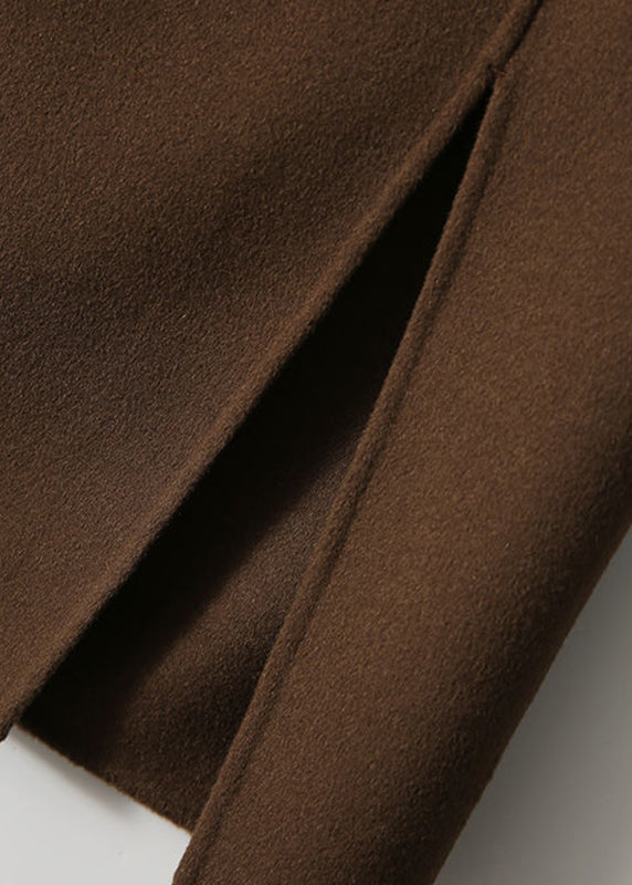 DIY Coffee Colour Pockets Patchwork Zippered High Waist Woolen Skirt Fall