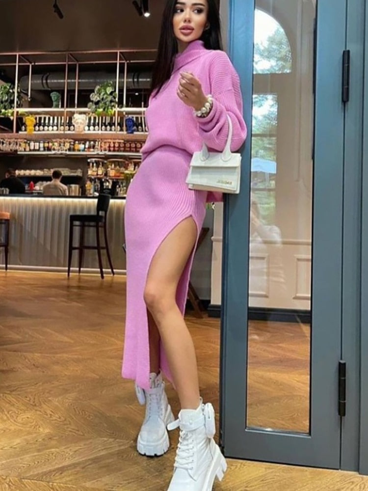 Tossy Knit Two Piece Sets Womens Outfits Casual Autumn Winter Turtleneck Sweater And Midi Skirt Sets Ladies 2023 Matching Sets
