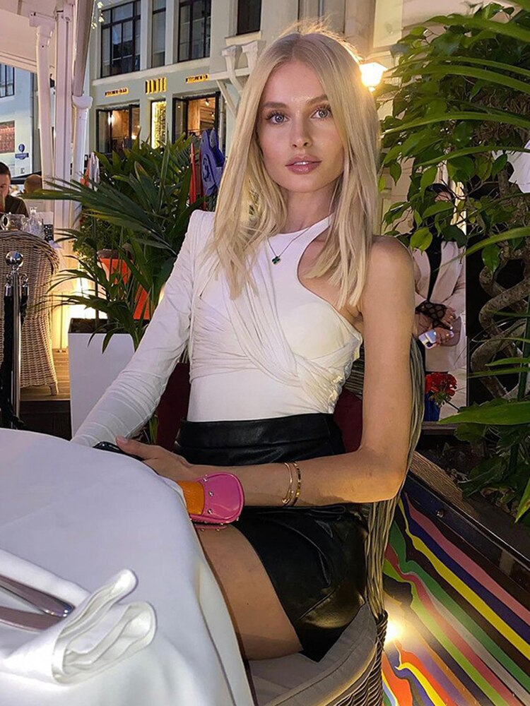 Tossy Black Turtleneck Bodysuit Women Sexy One Shoulder Long Sleeve Body Top Female Bodycon Overalls Elegant Backless Jumpsuits