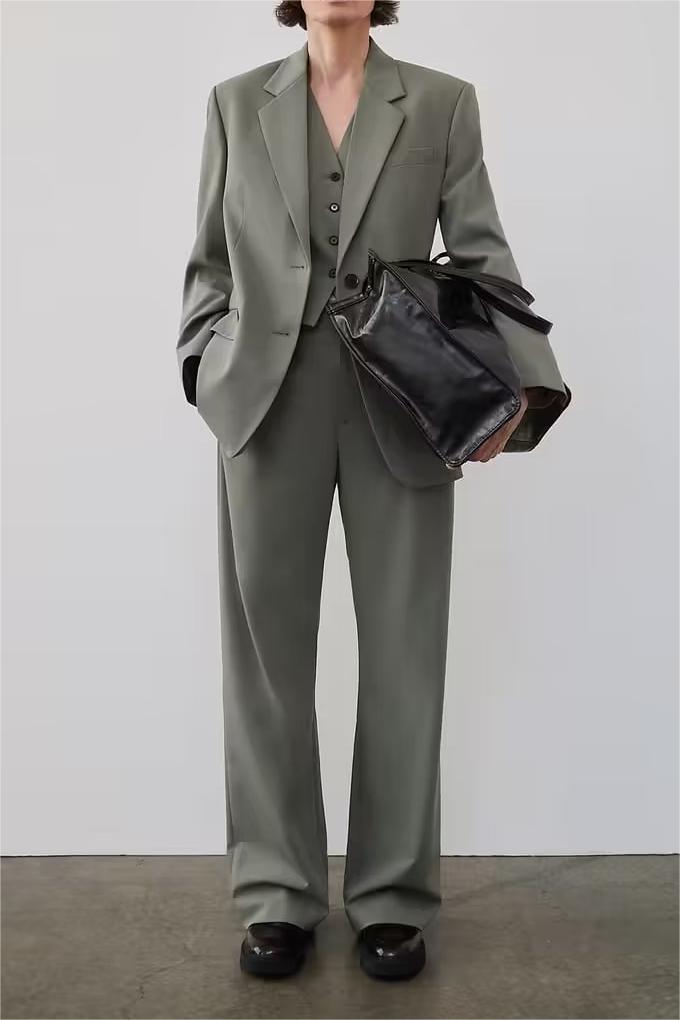 Autumn Women's Button Suit Coat Vest Pants Set – Stylish Fall Outfit