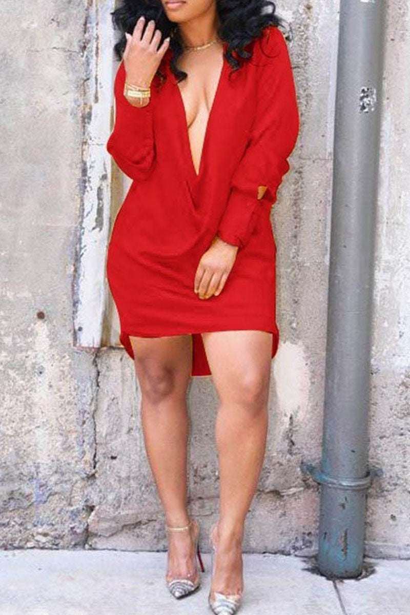 Sexy Solid V Neck Straight Dresses(5 Colors)