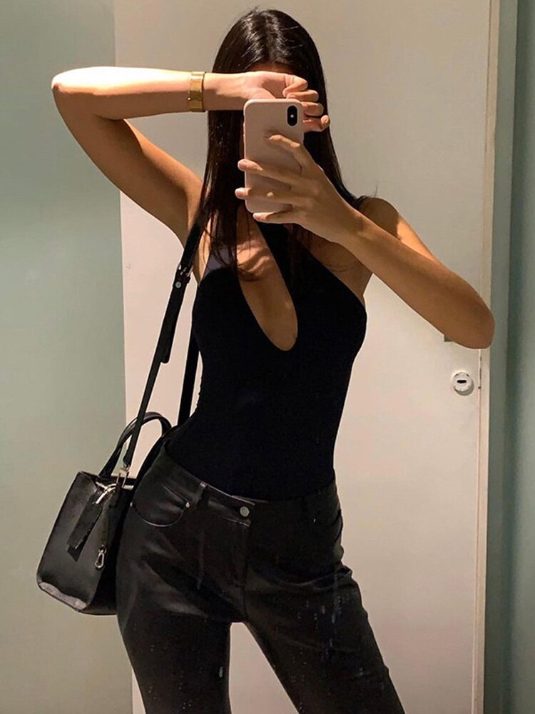 Tossy Black Turtleneck Bodysuit Women Sexy One Shoulder Long Sleeve Body Top Female Bodycon Overalls Elegant Backless Jumpsuits