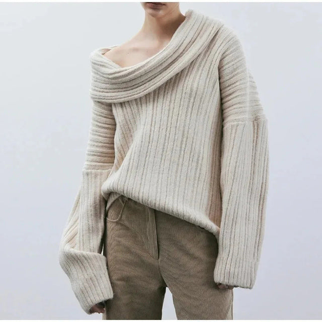 TARUXY Off Shoulders Knitted Sweater Women's Loose Solid Fashion Long Sleeve Pullover High Street Knitwear Sweaters Femme Spring