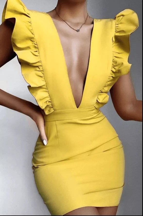 Ruffle Me Trim Plunge Front Mini Dress