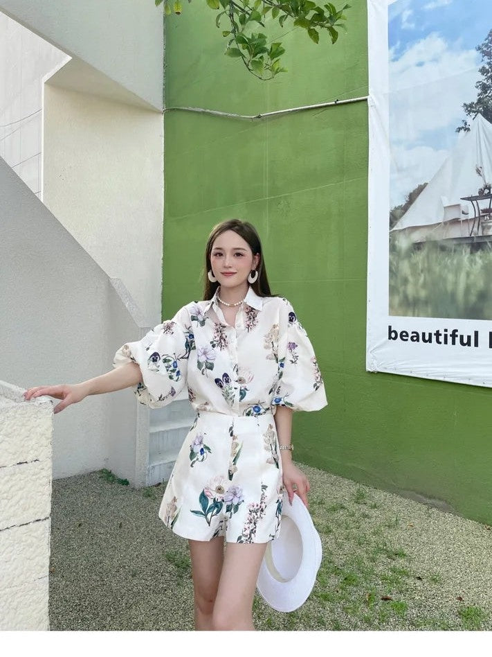 Floral Print Linen Shirt & Shorts Coord Set