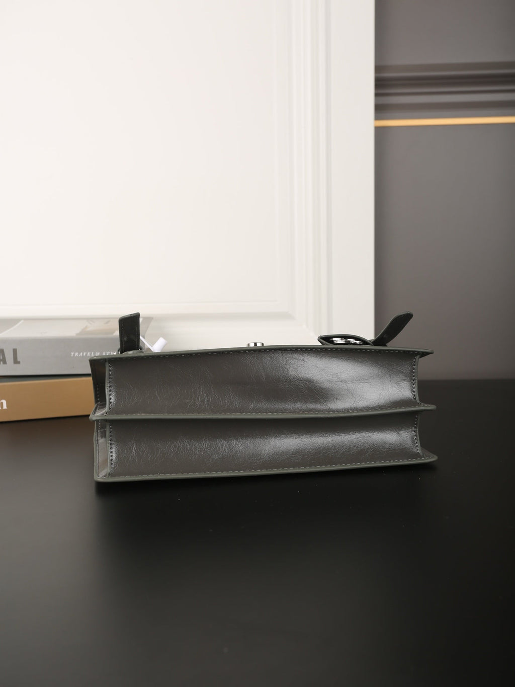 WORK BRIEFCASE 33 IN CHARCOAL GREY SHINY SMOOTH CALFSKIN