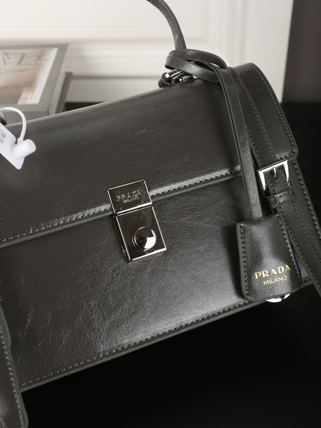 WORK BRIEFCASE 33 IN CHARCOAL GREY SHINY SMOOTH CALFSKIN